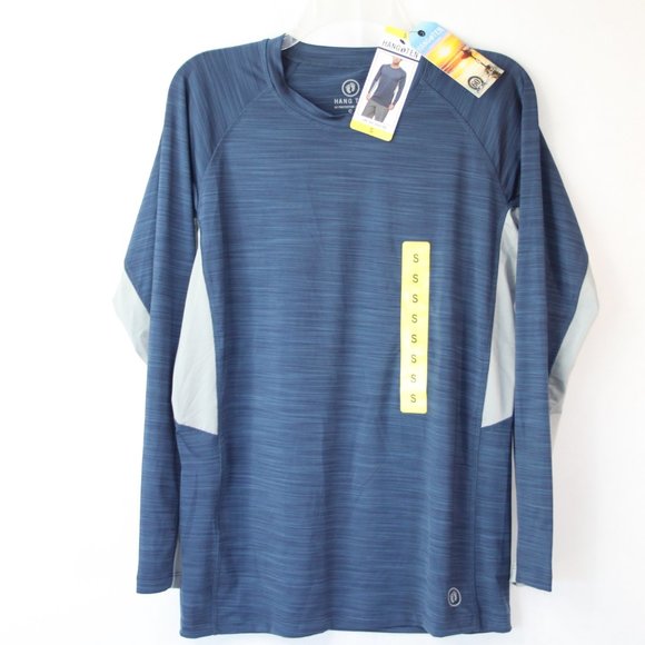 HANG TEN MENS UPF 50+ SUN TEE T SHIRT NWT LONG SLEEVE SZ SMALL BLUE GRAY POCKET - Picture 2 of 13
